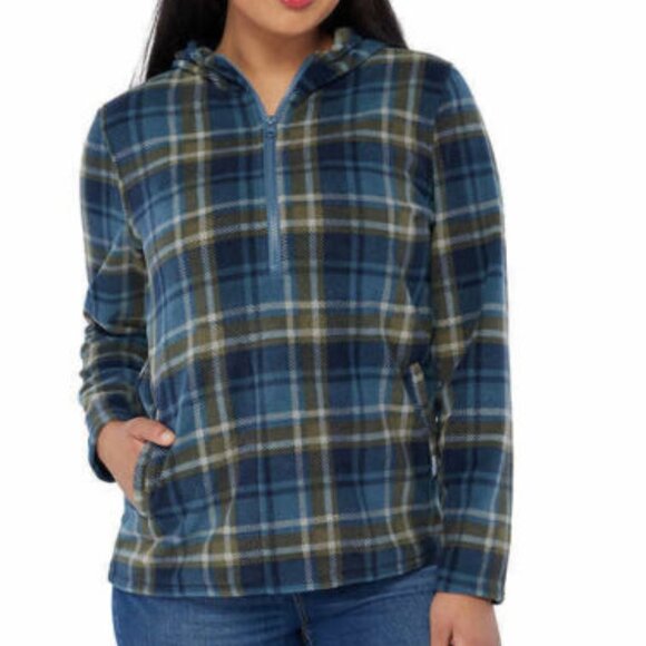 O'Neill Tops - New O'Neill Polar Fleece Pullover Size XL Blue Plaid Light Weight Cottagecore